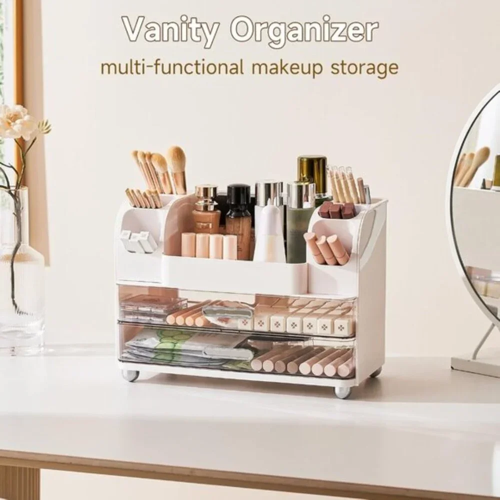 New Makeup Organizer with 2 Drawers, Vanity Storage for Skincare, Brushes & More